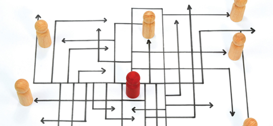 Maze with toy chess pieces