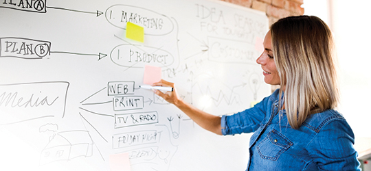 Young Professional Woman writing on a board.