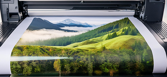 printed image of a lush mountain landscape