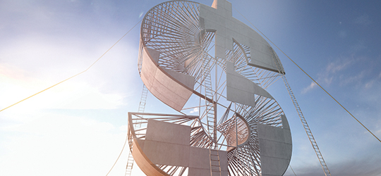 dollar sign shaped building being constructed