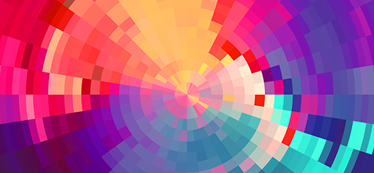 red, blue, purple, and orange color swatches in a radial pattern