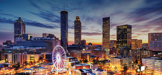 View of the Atlanta skyline at night