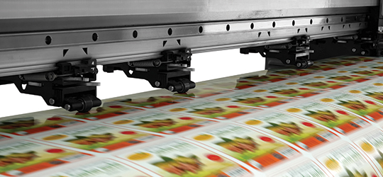printer running sheets of flexible packaging