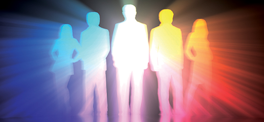 an outline of a group of people in rainbow colors