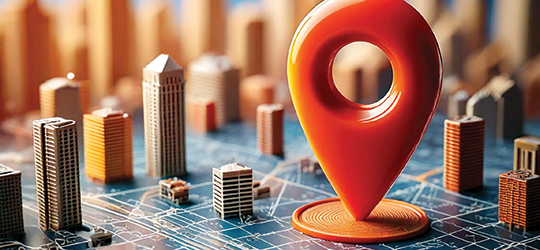 red location marker on a 3D map